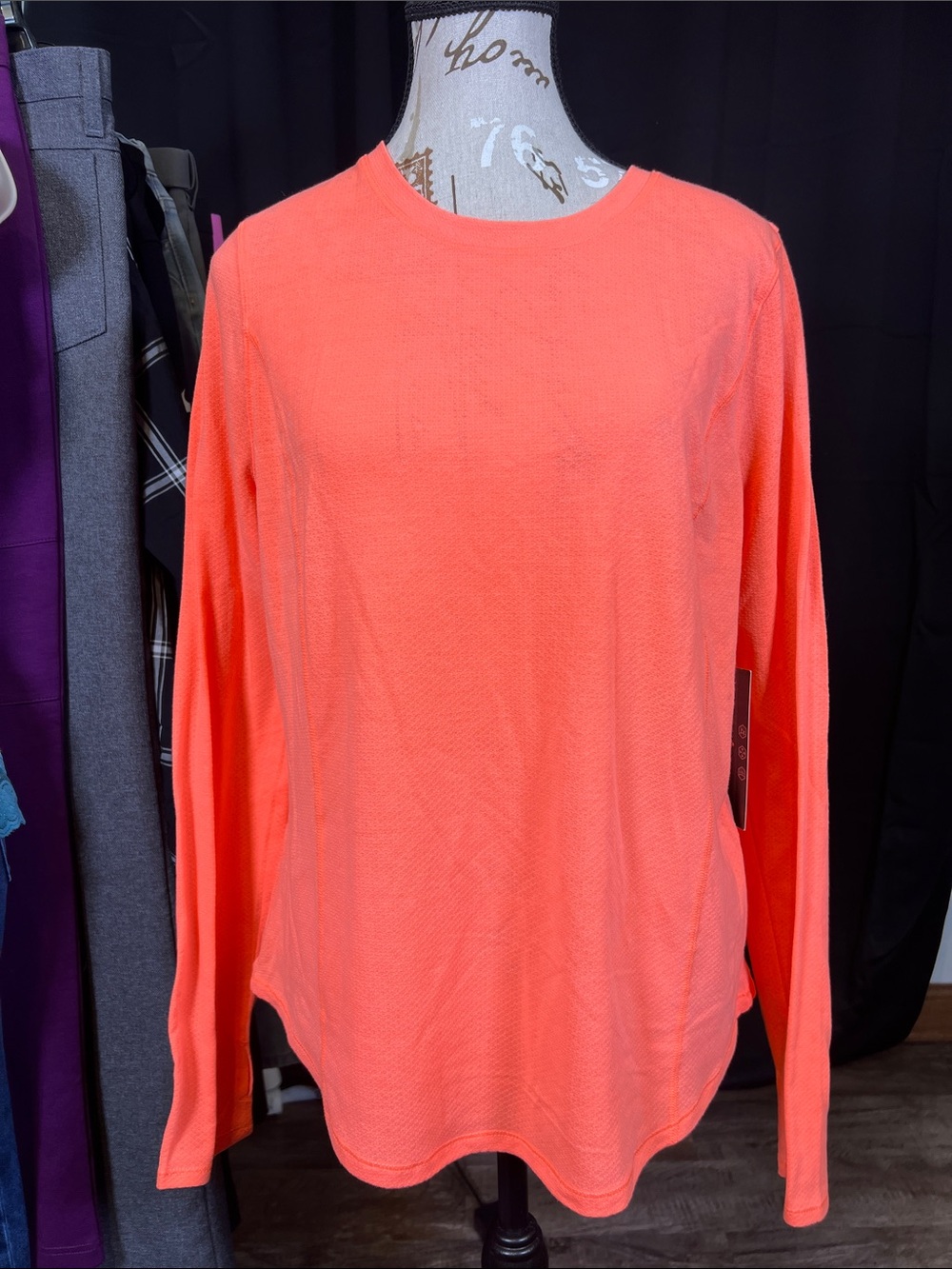 Avia Coral-Orange Long Sleeve Crew Neck Top